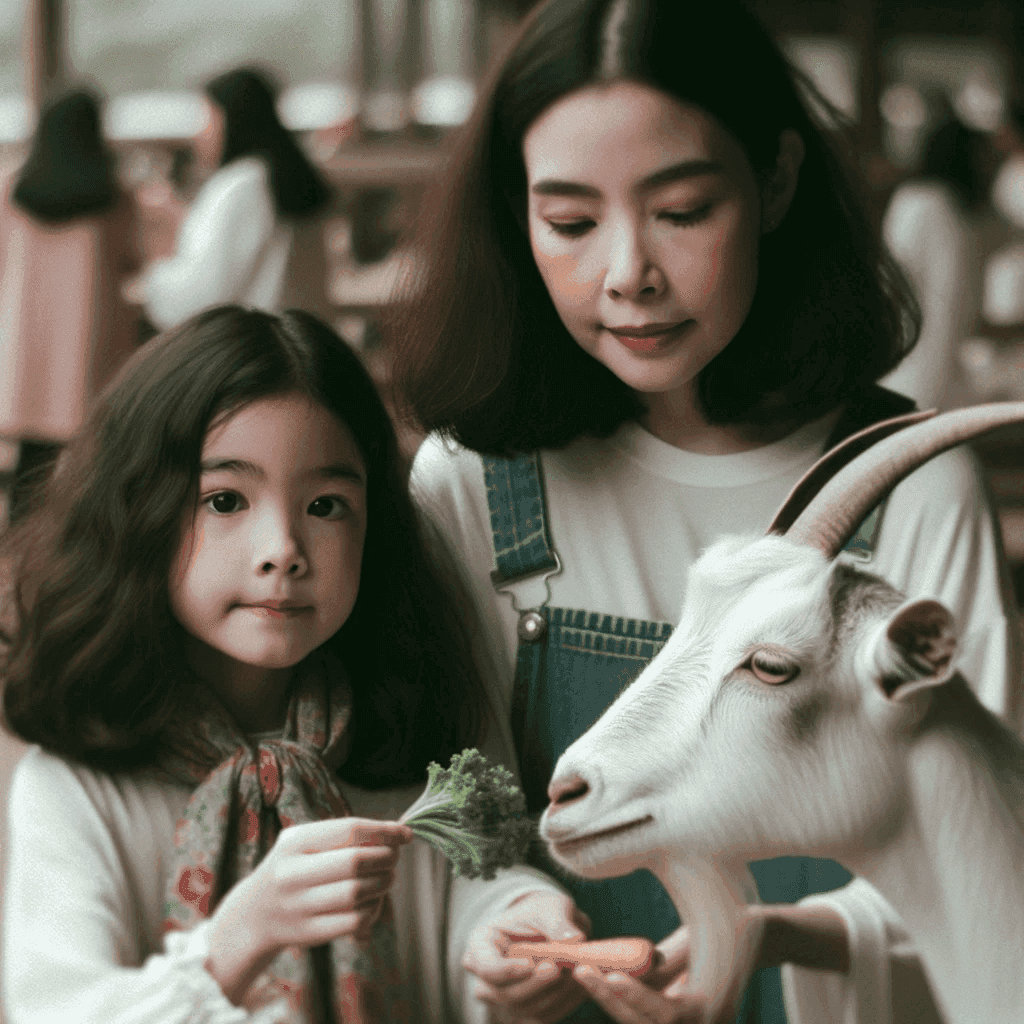 Femme et sa fille à la ferme